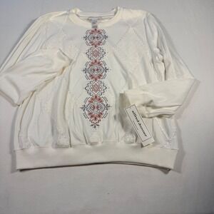 Alfred Dunner Women's L Cream‎ Embroidered Sweatshirt Long Sleeve Cozy Grandma